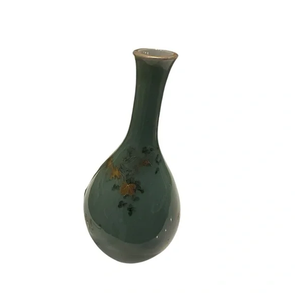 .Asian Turquoise Gilt Decorated Crane Neck Porcelain Glazed Large Vase #1